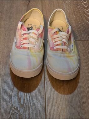 Vans Women Tie-Dye Canvas Lace-Up Sneakers Pink & Yellow M6 W7.5